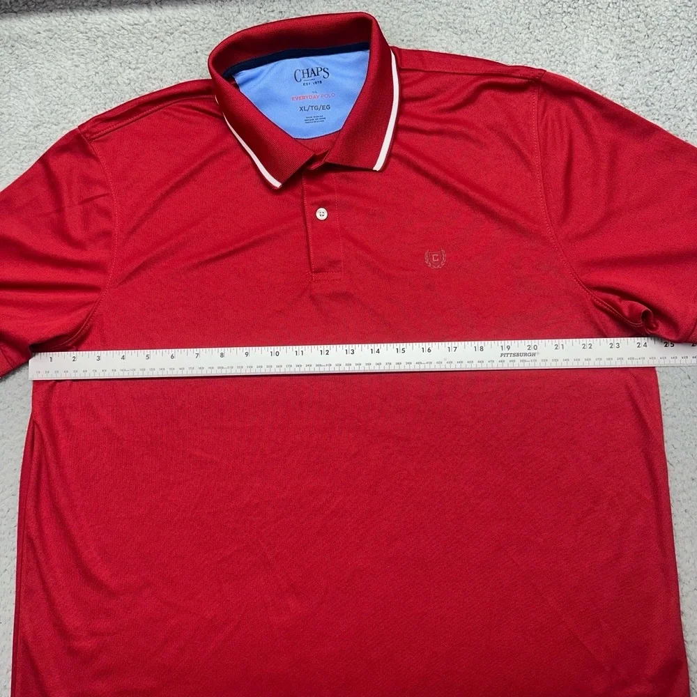 Chaps CM14PL902 Mens XL S/S 100% Polyester Everyday Red‎ Polo Shirt White Trim